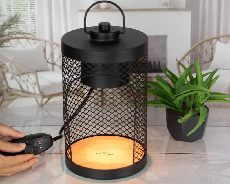 Black Lace & Wooden Base Candle Lamp