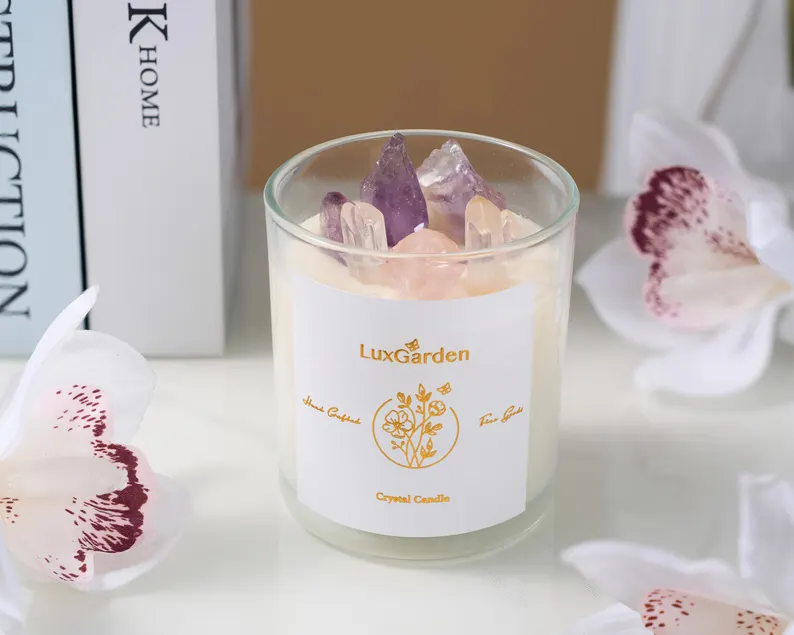 Pink Quartz Crystal Candle