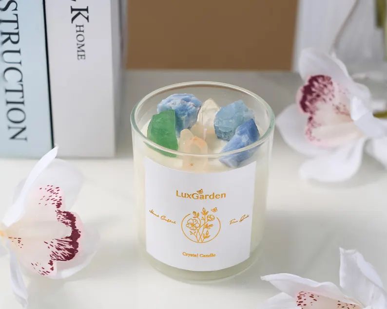 Scented Crystal Healing Stone Candle - Woody & Amber Scent