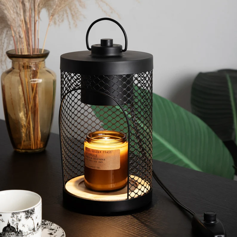 Black Lace & Wooden Base Candle Lamp