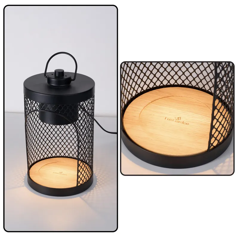Black Lace & Wooden Base Candle Lamp