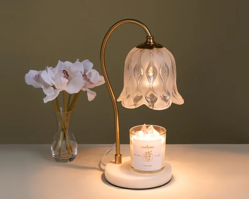 Embossed Glass Flower Candle  Warmer Lamp