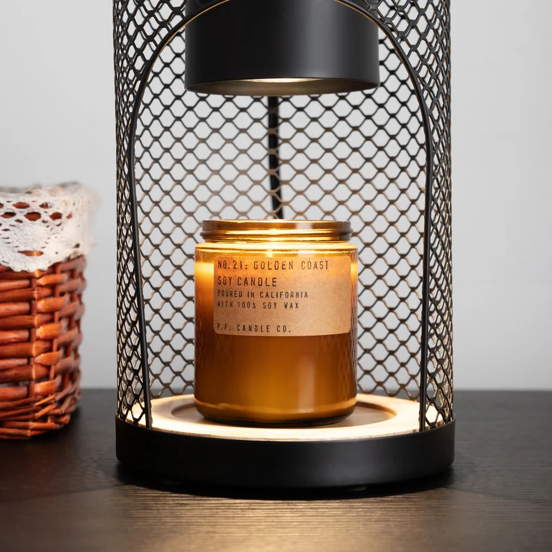 Black Lace & Wooden Base Candle Lamp