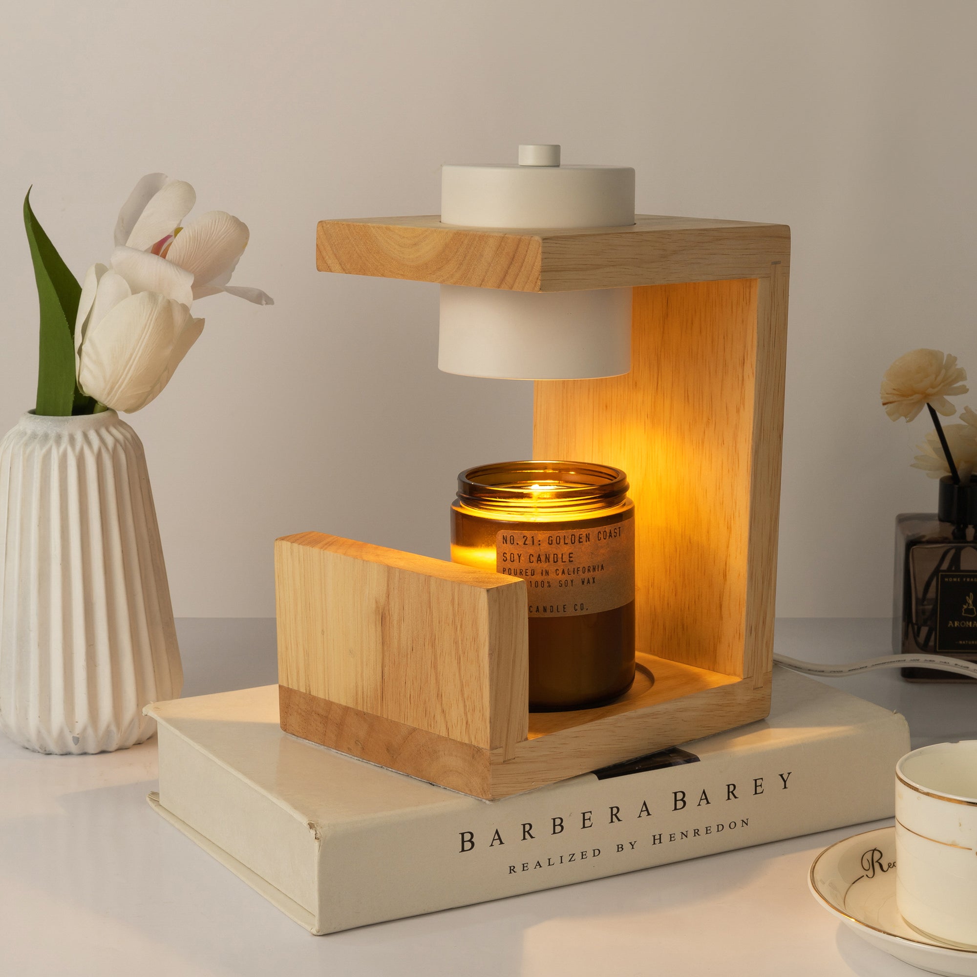 Wooden Candle Warmer Lamp - White