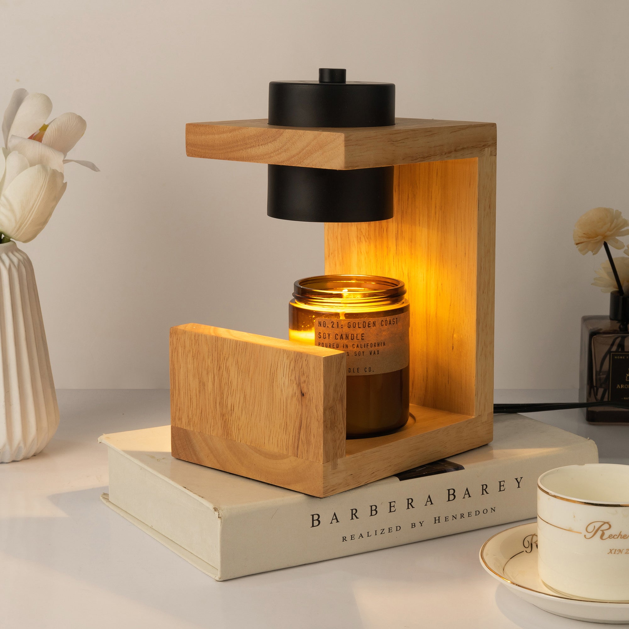 Wooden Candle Warmer Lamp - Black