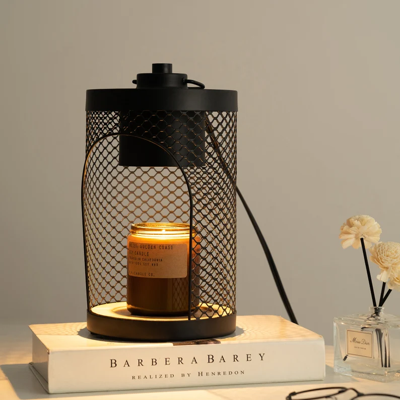 Black Lace & Wooden Base Candle Lamp