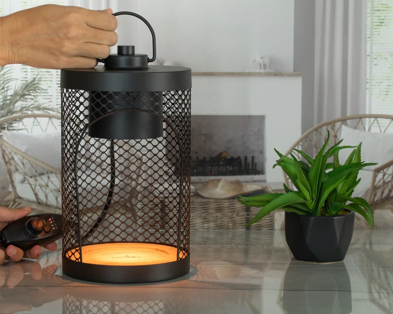 Black Lace & Wooden Base Candle Lamp
