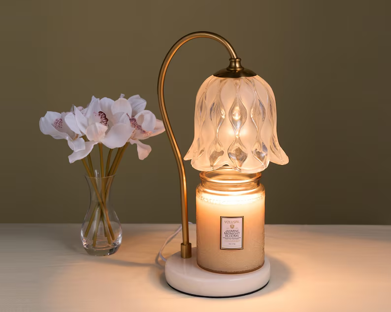 Embossed Glass Flower Candle  Warmer Lamp