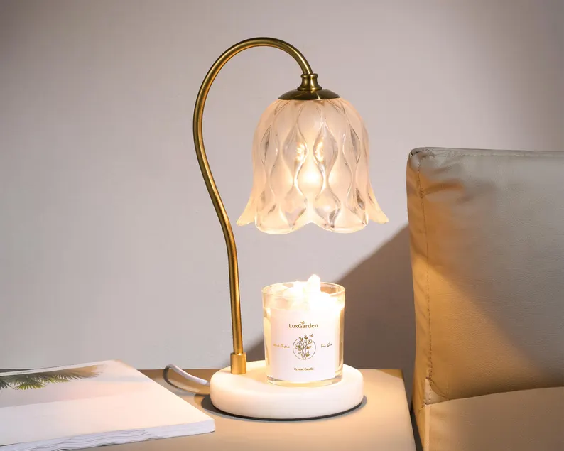 Embossed Glass Flower Candle  Warmer Lamp