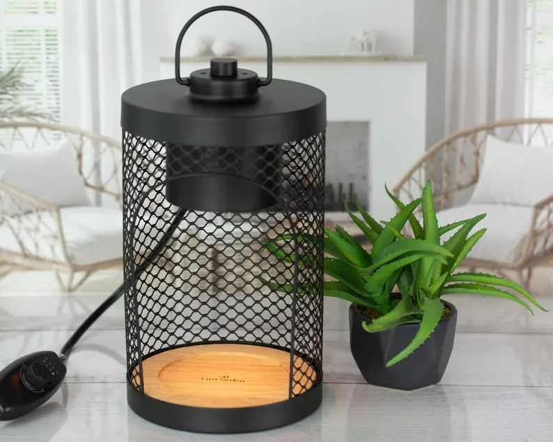 Black Lace & Wooden Base Candle Lamp
