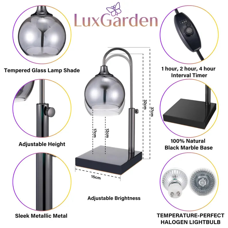 Black Glass & Marble Candle Lamp