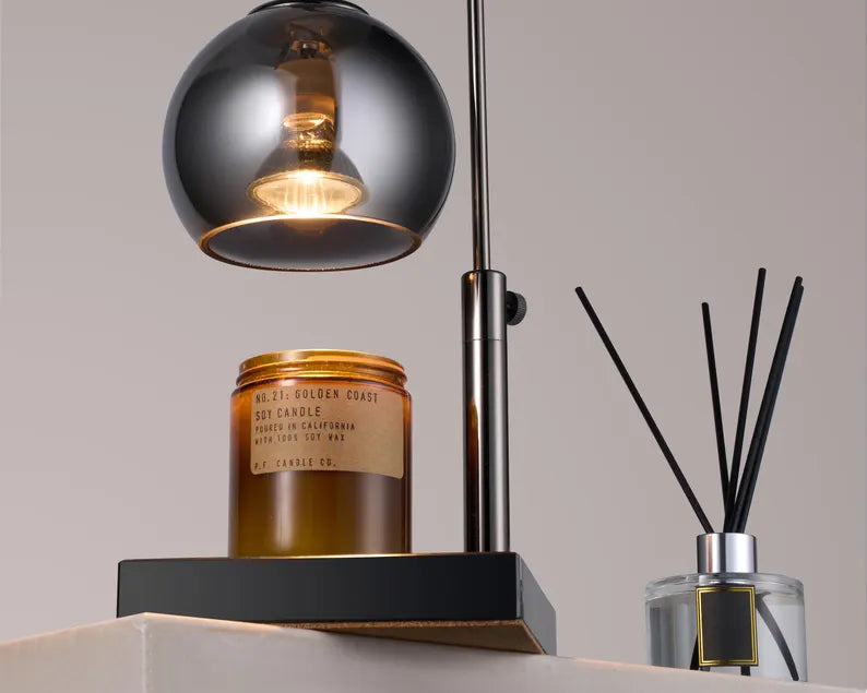 Black Glass & Marble Candle Lamp