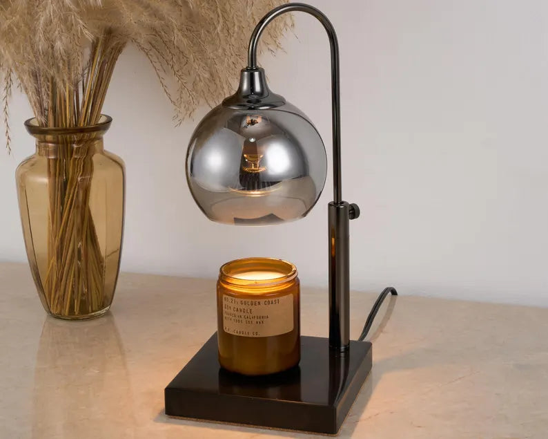 Black Glass & Marble Candle Lamp