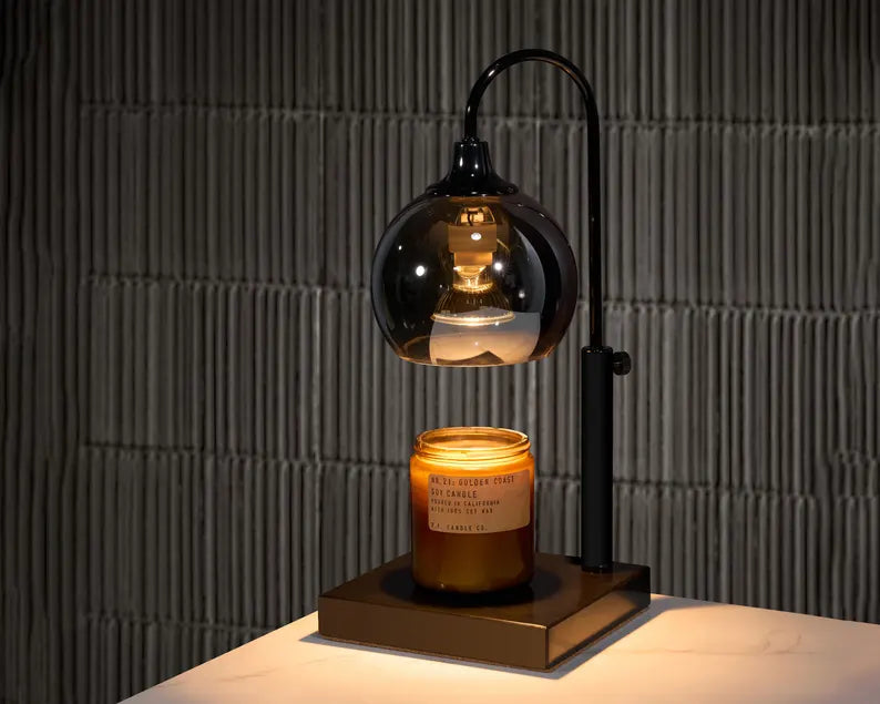 Black Glass & Marble Candle Lamp