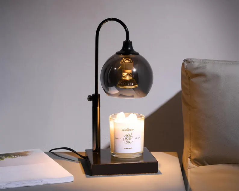 Black Glass & Marble Candle Lamp