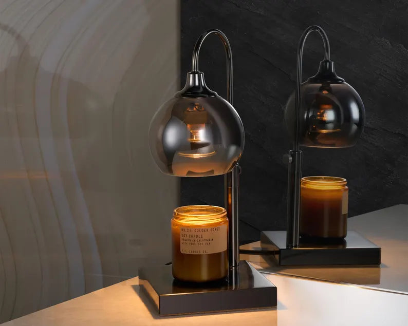 Black Glass & Marble Candle Lamp