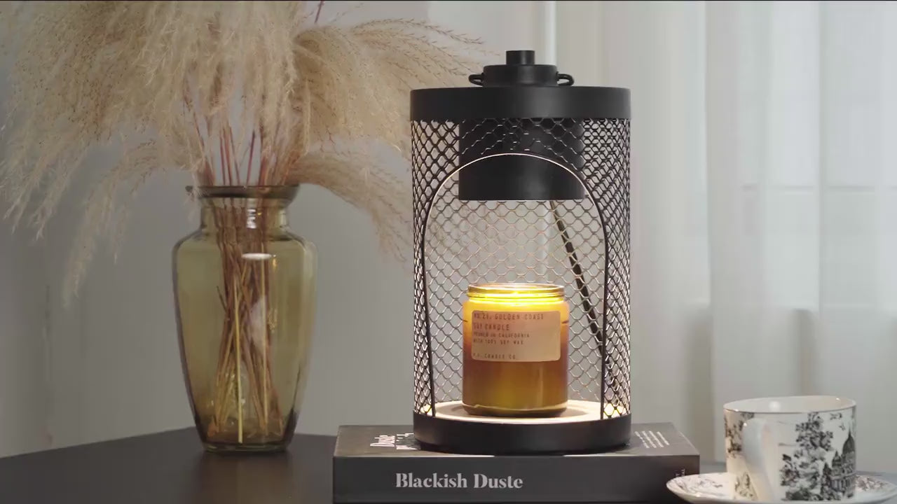 Black Lace & Wooden Base Candle Lamp