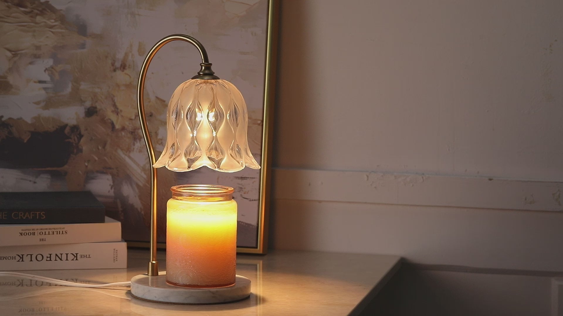 Embossed Glass Flower Candle  Warmer Lamp
